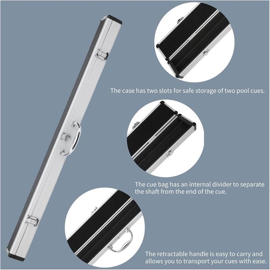 Snooker Cue Case van Kunstleer 319 x 3 x 2 Inch Langwerpige Schuimvoering met Twee Slots voor Snooker American Eight Ball Nine Bal van Merkloos