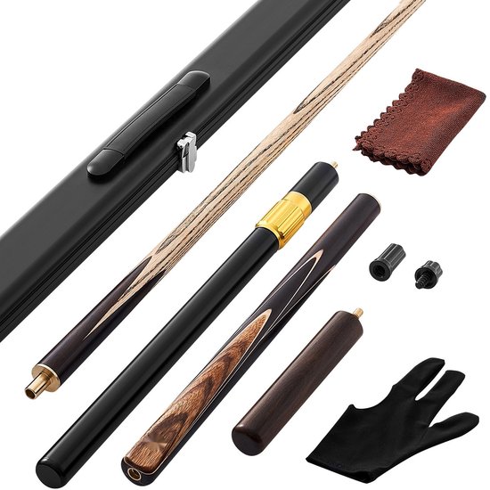 Snooker- en poolkeu - Set - Lengte 145 cm - Gewicht 540 g - Verlengstuk - Lederen Tip - Aluminium Koffer - Handdoek van Merkloos
