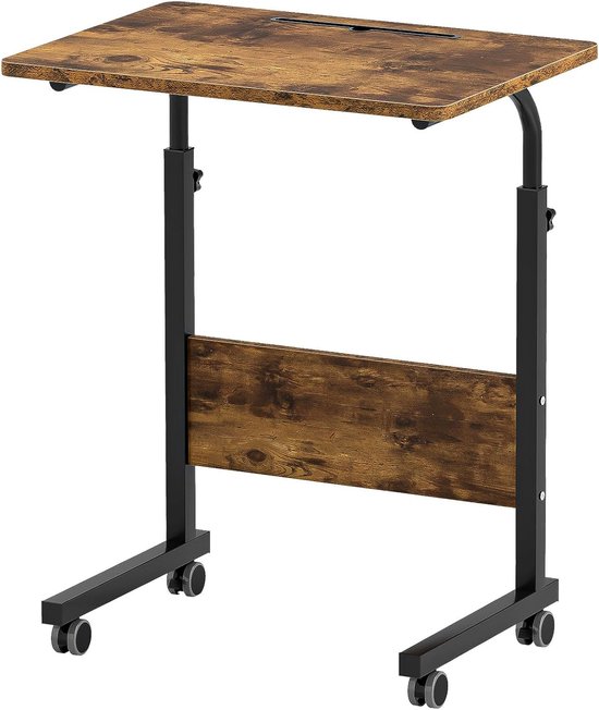 sogesfurniture In hoogte verstelbare laptoptafel, computertafel met tabletsleuf, 60 x 40 cm, pc-tafel, sofatafel, verzorgingstafel, bijzettafel met wielen, vintage bruin