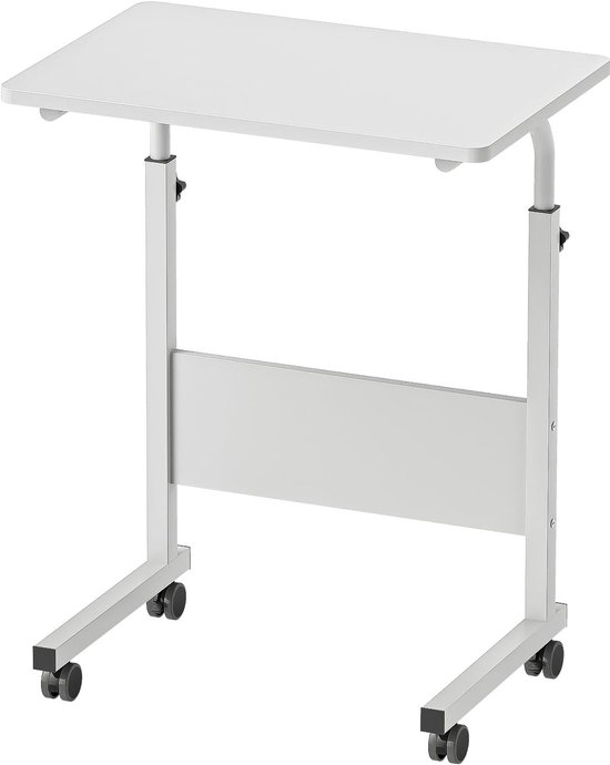 sogesfurniture In hoogte verstelbare laptoptafel, laptopstandaard, computertafel met wielen, mobiele bijzettafel, verzorgingstafel voor bed en bank, 60 x 40 x 71-90 cm, wit