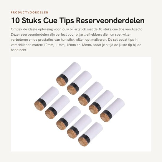 Solidchoice- Cue Tips Set van 10 Stuks - Reserveonderdelen - Biljartstick Reparatie - Hoogwaardige Materialen - Duurzaam - Geschikt voor 10/11/12/13 mm - Biljarttips