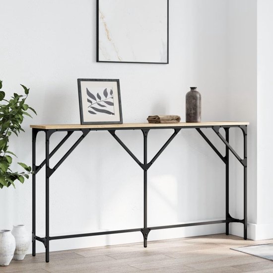 Sonoma eiken 140 x 23 x 75 cm hout met metalen frame en vijf verstelbare poten, robuuste bijzettafel en eettafel voor woonkamer of hal
