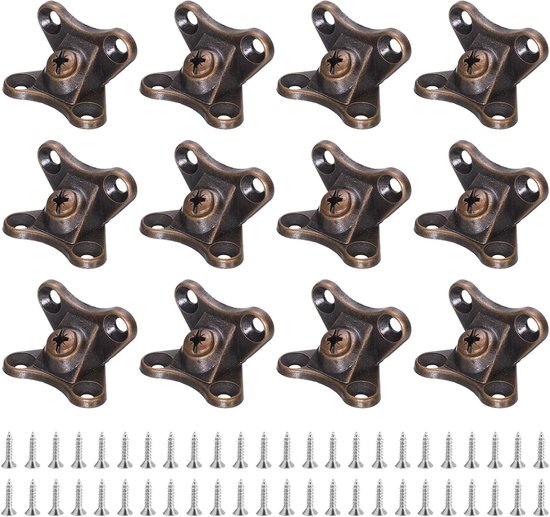 Sourcing map 12 stuks afneembare hoekhoeken, metalen vlinder-L-hoeksteunen met schroeven voor planken, kasten, houten meubels (roodbrons)