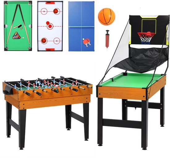 SPORTNOW Multi-Gaming Ballentafel - MDF, kunststof - 134L x 108B x 144H cm - Walnootbruin