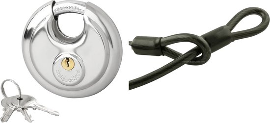 Staalkabel met 90mm discusslot - 3m kabel - geplastificeerd - extra dik 20mm - kabelslot motor van ProPlus