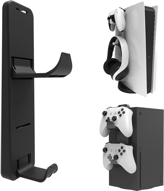 Standaard, hoofdtelefoonstandaard, wandhouder, joystickhouder om op te hangen aan de console, inklapbare standaard voor gamepad en headset, 190 x 53 x 38 mm, zwart, 1 stuk