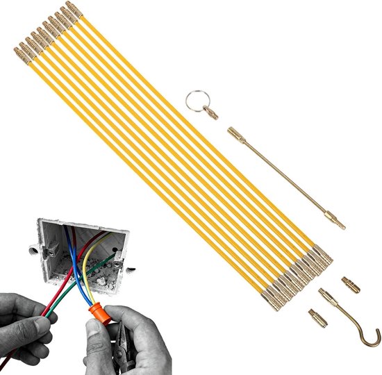 Staven voor glasvezel, extractiehulpset 48 x 3 x 3 cm, voor elektrisch gereedschap, geleiderail voor flexibele installatiehulp, gereedschap voor inrijgen