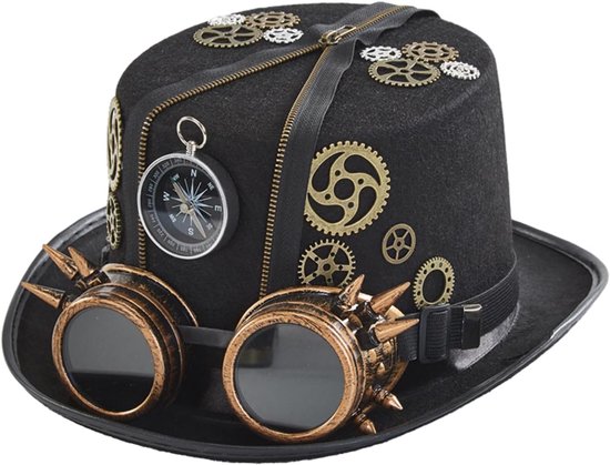 Steampunk Hoed - Steampunk-hoeden met bril, gotische vintage cosplay hoge hoed, aankleedaccessoire, Halloween-kostuum voor mannen, tijdreiziger outfit | Feestkleding voor volwassenen
