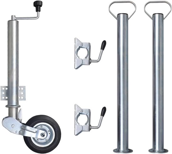 Steunwiel 60 mm incl. 2 steunbuizen en 2 klemmen, verzinkt staal, 400 kg draagkracht, voor caravans en aanhangers