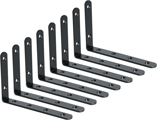 Stevige 8-delige wandplanksteun set in mat zwart voor een moderne interieurafwerking