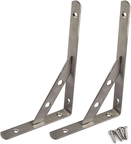 Stevige Hoeksteunen voor Planken - Verwijderbare RVS Driehoekige Steunbeugels voor Wandmontage met Schroeven (Set van 2) - Ideaal voor Plankondersteuning en Interieurdecoratie