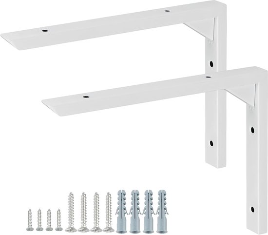 Stevige Hoeksteunen voor Wandplanken - RVS, Wit, 200mm - Ideaal voor Zwevende Planken en Meubelondersteuning