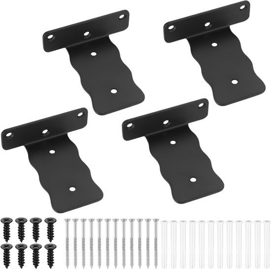 Stevige L-vormige Planksteunen voor Hoekmontage, Onzichtbare Plankdragers, Metalen Plankbeugels voor Drijvende Planken (4 stuks, Zwart, 10 cm)