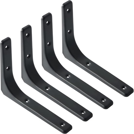 Stevige metalen plankdragers 90 graden - Set van 4 matte zwarte schapsteunen voor wandplanken en meubels
