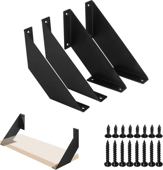 Stevige metalen wandplanksteunen 10 cm - 4 stuks, 90 graden muurbeugels voor planken en opslagoplossingen