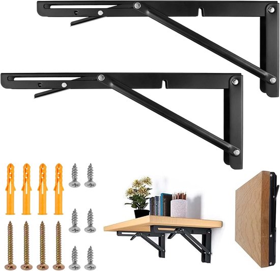 Stevige Vouwsteun 300mm van RVS voor Opklapbare Planken en Meubels, Set van 2 Stuks