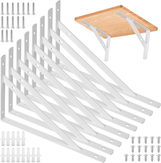 Stevige Wandplanken Beugels, Driehoekige Steunbeugels voor Planken, 90 Graden Hoeksteun voor Woonkamer en Slaapkamer (Wit, 300x190mm)