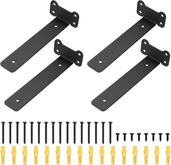 Stevige zwevende planksteunen, 4 stuks 20 cm, wandmontage steunbeugels voor planken, zwart metaal, ideaal voor opslag en decoratie