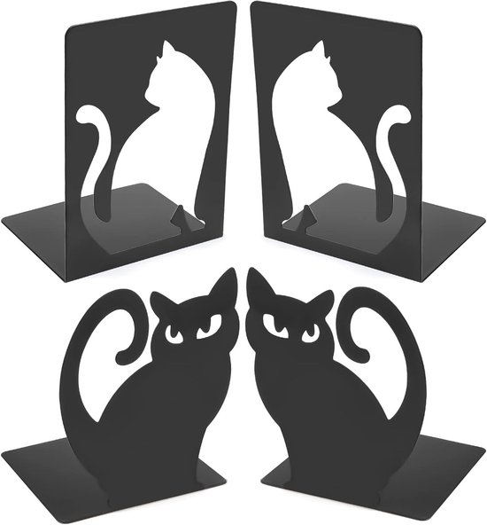 Stijlvolle metalen katten boekensteunen - antislip boekenstandaard voor boeken, dvd's en decoratie in huis, kantoor, bibliotheek en school