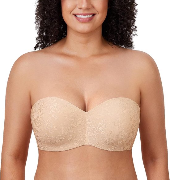 Strapless Jacquard Minimizer Bh voor Dames in Beige - Comfortabele Ondersteuning en Perfecte Pasvorm voor Grote Maten 80F