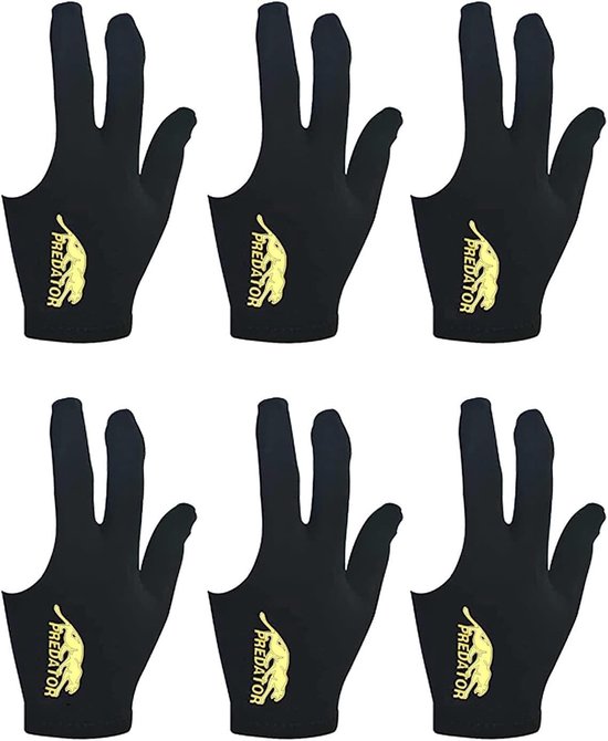 Stretchbare zwarte biljart handschoenen, 3 vinger biljart handschoenen, biljart accessoires, snooker keu, unisex, pak van 6 - tokaneit van Merkloos