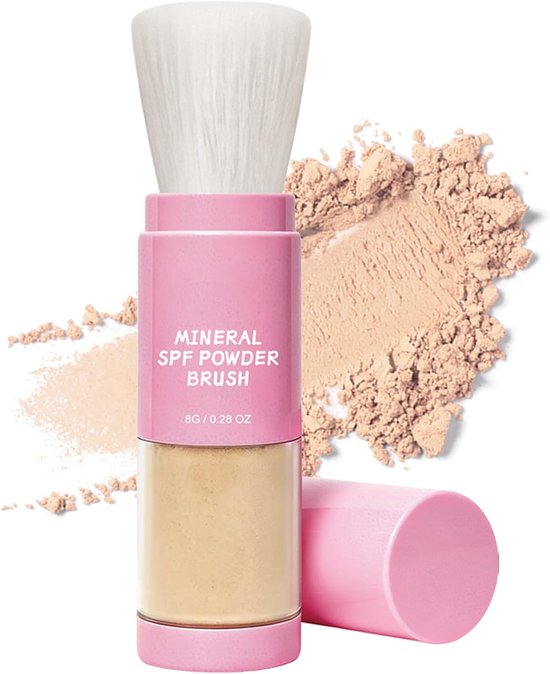 Sunscreen Setting Powder, SPF 50 zonbescherming, fixeerpoeder met kwast, oliecontrole & duurzaam mat losse poeder, waterdicht make-up poeder, lichte en ademende afwerking, geschikt voor alle