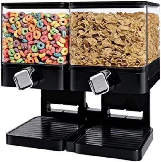 Syfunlv Double Cereal Dispenser, vierkante ontbijtdispenser, versnippert geen granen bij het uitgeven, luchtdicht gesloten, transparant, voor muesli/diervoer/snoep (3,5 l dubbele vat)