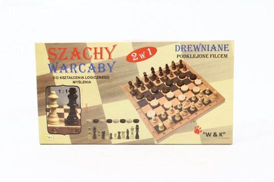 Szachy i warcaby 2w1 drewniane 29x29cm
