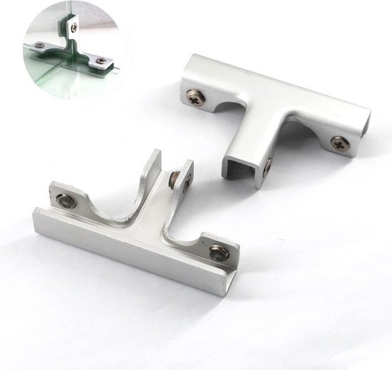 T-vormige glasbeugel van aluminium voor 6-10 mm glasdikte met schroeven - Set van 2, ideaal voor glasinstallaties, stevige bevestiging en duurzame ondersteuning