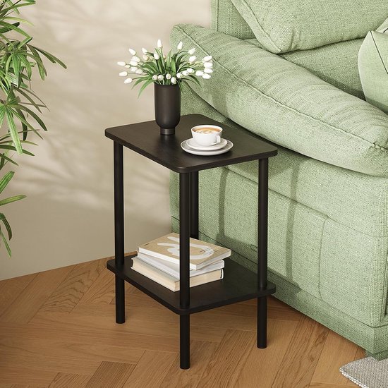 Tafel 2-laags smal nachtkastje opslag bijzettafel, zwart, 40 x 30 x 52 cm, geschikt voor woonkamer, slaapkamer, balkon