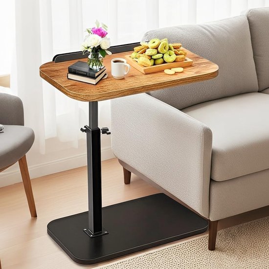 tafel eindtafel verstelbare hoogte, laptop tafel voor bank, bed, leeshoek, C-vormige bijzettafel voor bank, 360 ° draaibare tv-lade tafel, bank tafels die eronder glijden, koffie (Rustiek bruin)