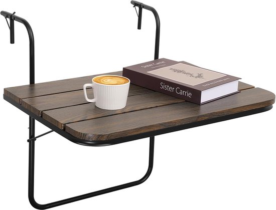 Tafel Opvouwbare bartafel voor leuningen Verstelbare Opknoping reling Bartafel Outdoor Indoor Patio Baluster Tuintafel op reling Rustiek Bruin