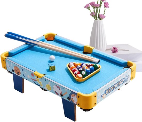 Tafelbiljarttafel - Mini Pooltafel - Interactief Spel - Inklapbaar Ontwerp - 52 x 33 cm - Blauw