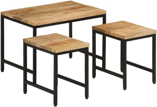 tafels, 3 stuks, van massief mangohout en ijzer, ruw oppervlak