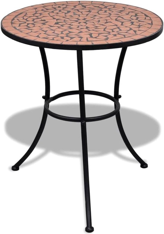 Terracotta-rood 60 cm mozaïek met gepoedercoate ijzeren constructie en onderhoudsvriendelijke keramische plaat als bijzettafel voor balkon of tuin