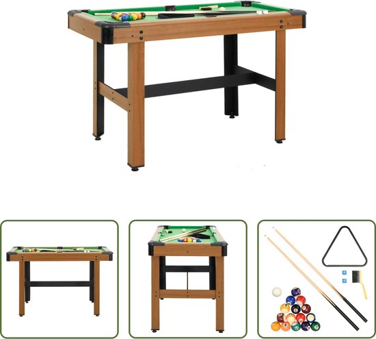 The Living Store Biljarttafel - 4 ft - MDF - Groene doek - Inclusief accessoires - Bruin/groen - 122 x 61 x 76 cm van The Living Store