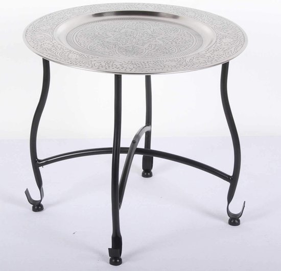 theetafel Safi D40 cm rond bijzettafel met zilveren dienblad en