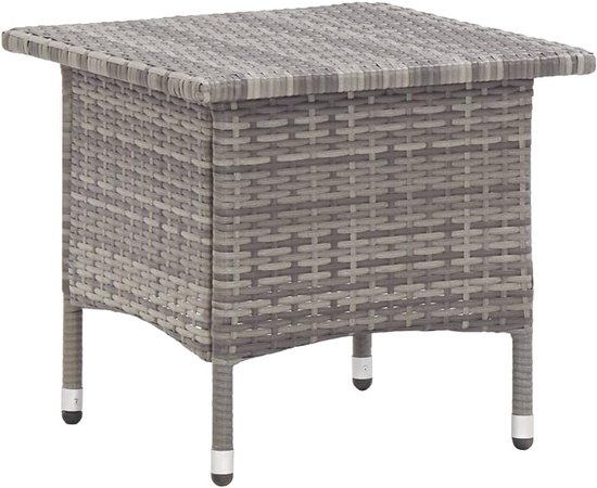 Theetafel van PE-rotan, bijzettafel, grijs, 50 x 50 x 47 cm, tuintafel met gepoedercoat stalen frame, slijtvast en duurzaam, voor terras of tuin