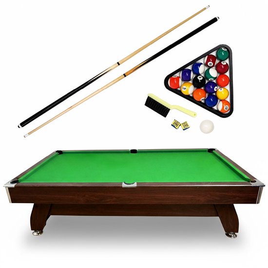 Thunder 8FT Bruin - Luxe bruine houten pooltafel - 252 x 140 cm - inclusief poolbenodigdheden: set van 16 poolballen, 2x keu, triangel, borstel & poolkrijt van Merkloos