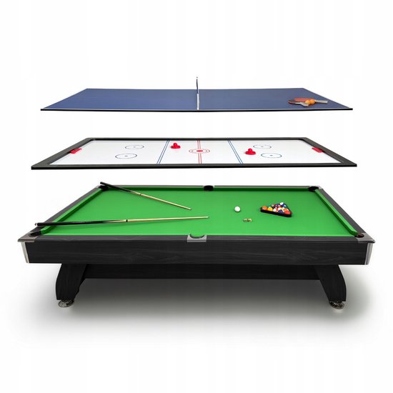 THUNDER BOLD-BLACK-8FT-HOCEKY-PING - 3-in-1 Speeltafel - Biljart, Airhockey en Tafeltennis - 8 ft