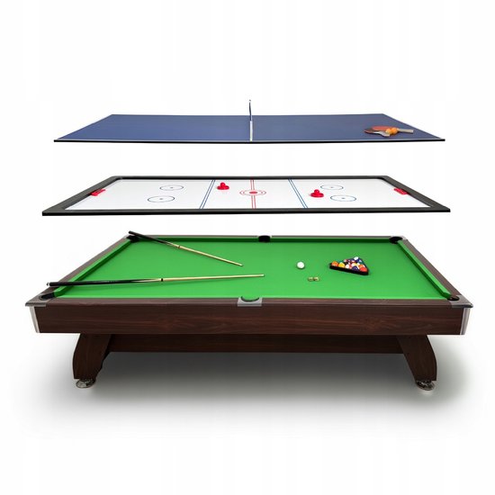 THUNDER BOLD-BROWN-9FT-HOCKEY-PING - 3-in-1 Speeltafel - Biljart, Airhockey en Tafeltennis - 9 ft