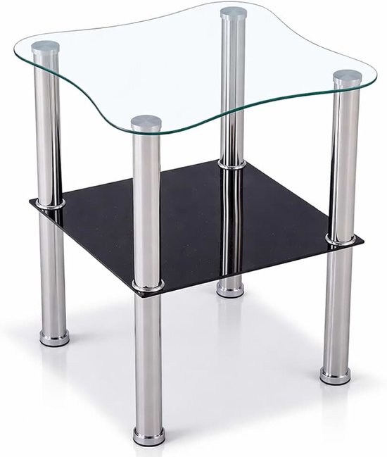 Tische Salontafel van glas met veiligheidsglas en facetgeslepen - glazen tafel perfect geschikt als bijzettafel / woonkamertafel 40x40x47cm (afgerond, zwart)