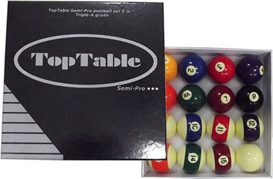 TopTable Poolballen Semi-Pro Triple A-Grade 57,2mm - Set Semi-Professionele Poolballen van T