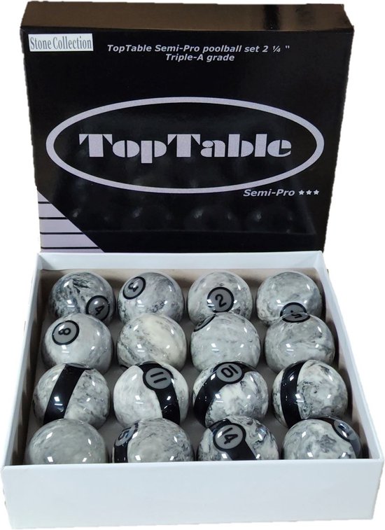 TopTable Poolballen Super A-Grade Stone Collection 57,2mm - Set Semi-Professionele Poolballen met luxueuze uitstraling van T