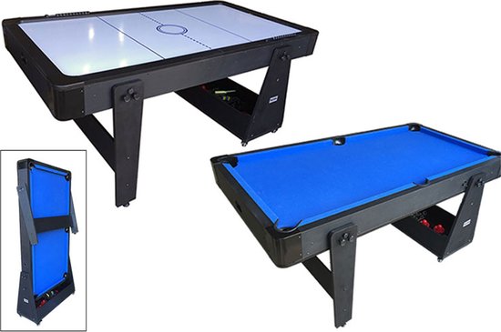 TopTable Twist 2-1 Max Mobile, Bleu-White 6,5ft - Airhockey & Pooltafel Combi 2 in 1 Gemakkelijk Opklapbaar & Verrijdbaar van T