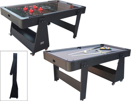 TopTable Twist 2-1 Max Mobile, Grey-Black 6,5ft - Airhockey & Pooltafel Combi 2 in 1 Gemakkelijk Opklapbaar & Verrijdbaar van TopTable
