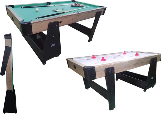 TopTable Twist 2-1 Max Mobile, Wood 6,5ft - Airhockey & Pooltafel Combi 2 in 1 Gemakkelijk Opklapbaar & Verrijdbaar van T