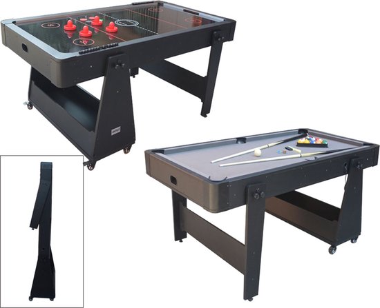 TopTable Twist Grey-Black, mobile 5,5ft - Airhockey & Pooltafel Combi 2 in 1 Gemakkelijk Opklapbaar & Verrijdbaar van T