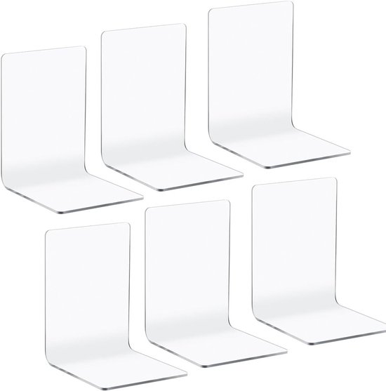 Transparante Acryl Boekhouders Set van 6 - Multifunctionele Boeksteunen voor Thuis en Kantoor, 10 x 10 x 13 cm