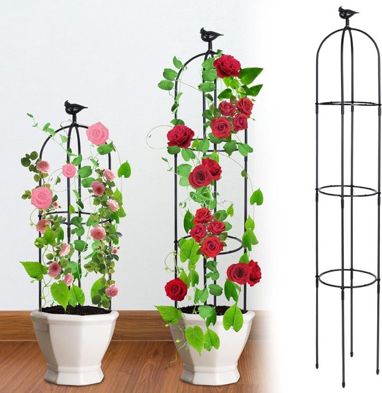 Tuin Obelisk van Roestvrij Metaal 183cm - Steun voor Klimplanten, Rozen en Groenten, Geschikt voor Binnen en Buiten